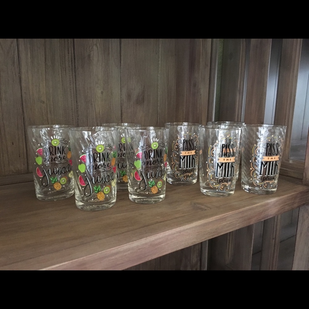 Eight Anthropologie Juice and Milk Glasses